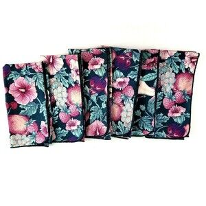 Set of 6 Vintage Floral & Fruit Pattern Cloth Napkins 15.5" x 15.5" Tablescaping